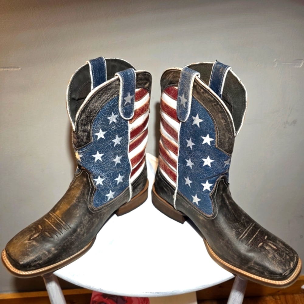 Roper American Flag Distressed Leather Western Boots Men's Size 10.5D